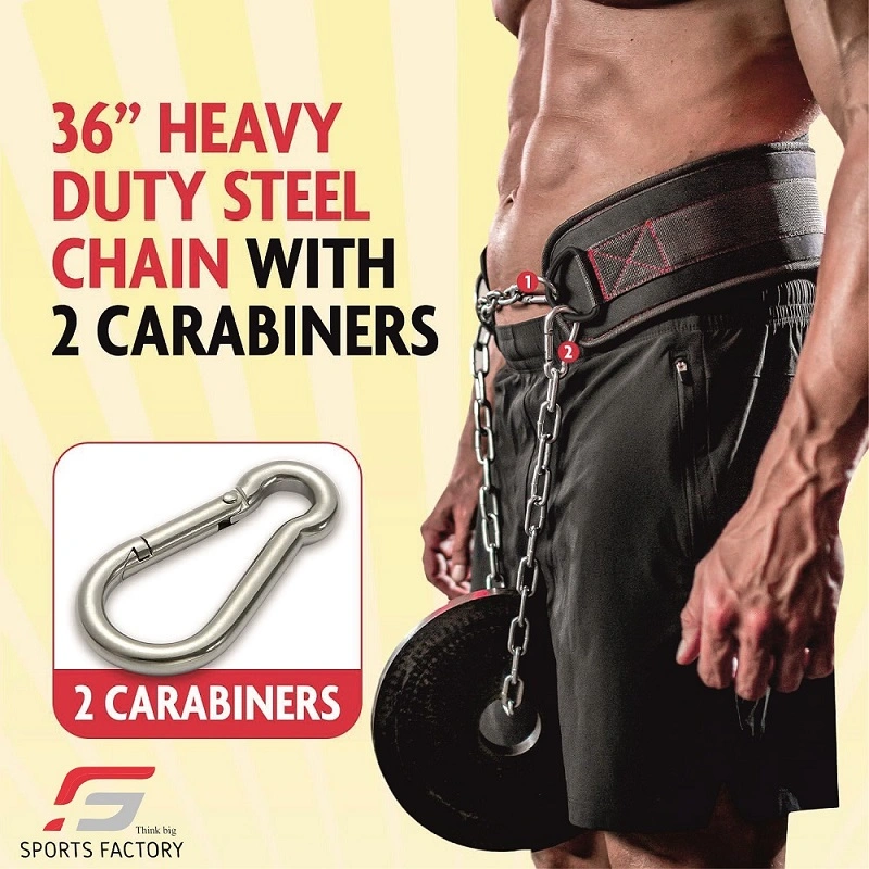 sports-factory-double-dipping-belt-with-chain-for-pull-ups-training-weightlifting-powerlifting-and-bodybuilding-workouts-40-inches-heavy-duty-steel-lifting-chain-comfortable-dip-belt-with-neoprene-back-support-0