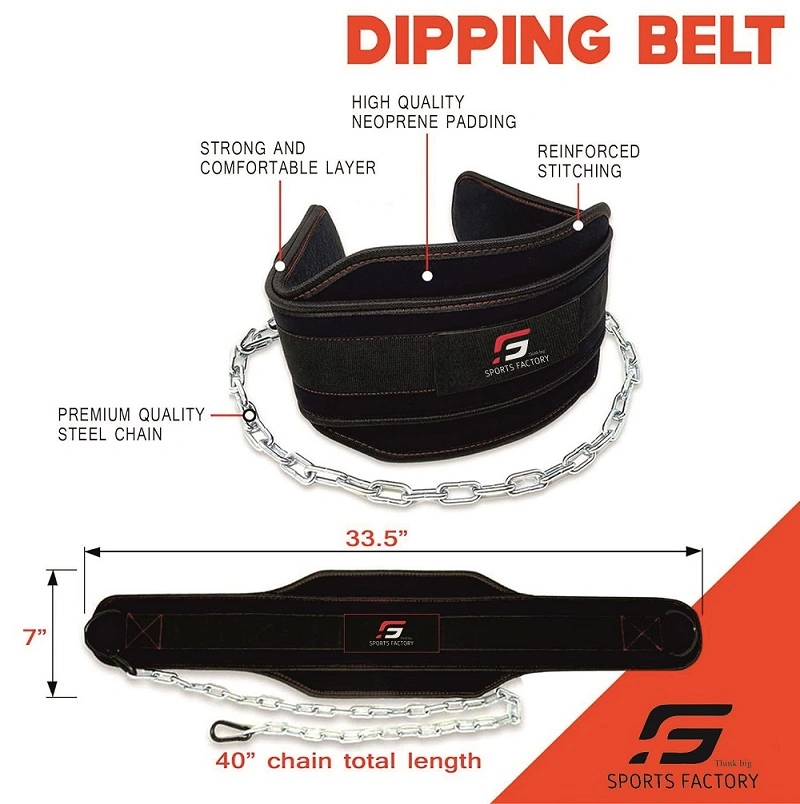 sports-factory-double-dipping-belt-with-chain-for-pull-ups-training-weightlifting-powerlifting-and-bodybuilding-workouts-40-inches-heavy-duty-steel-lifting-chain-comfortable-dip-belt-with-neoprene-back-support-2
