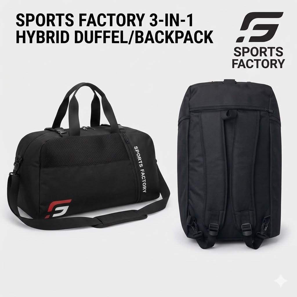 Sports Factory 3-in-1 Hybrid Duffel Bag & Backpack | Large Capacity Gym, Travel & Sports Bag | Convertible Carry-On Luggage | Water-Resistant Training Bag - image 1