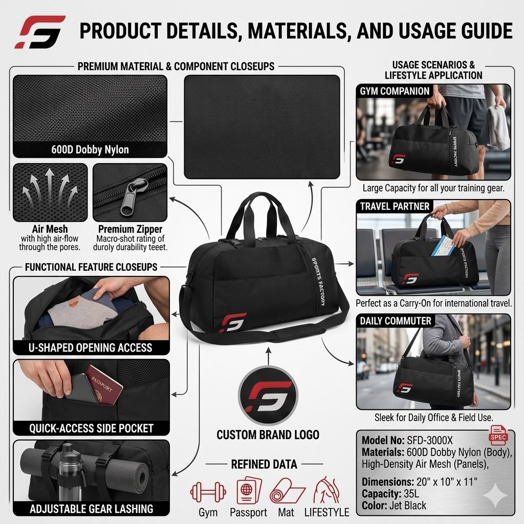 Sports Factory 3-in-1 Hybrid Duffel Bag & Backpack | Large Capacity Gym, Travel & Sports Bag | Convertible Carry-On Luggage | Water-Resistant Training Bag - image 5